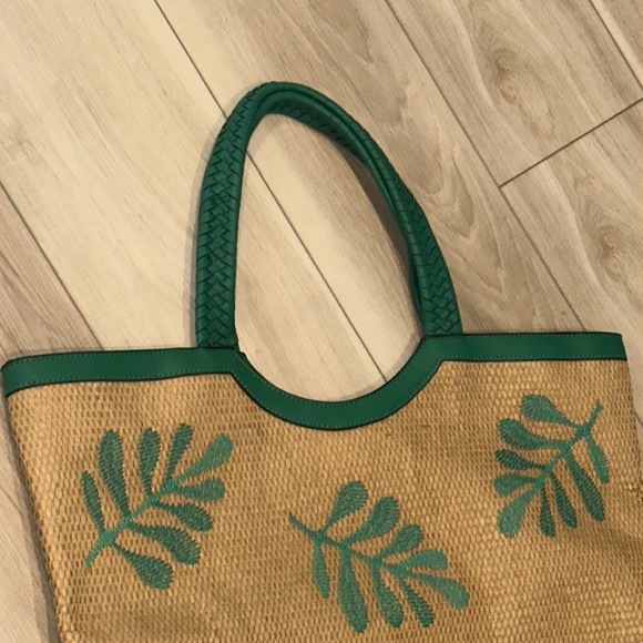 EUC Tropical Leaf Print Everyday Bag Wicker Woven Purse Handbag Beach Tote - Picture 3 of 9